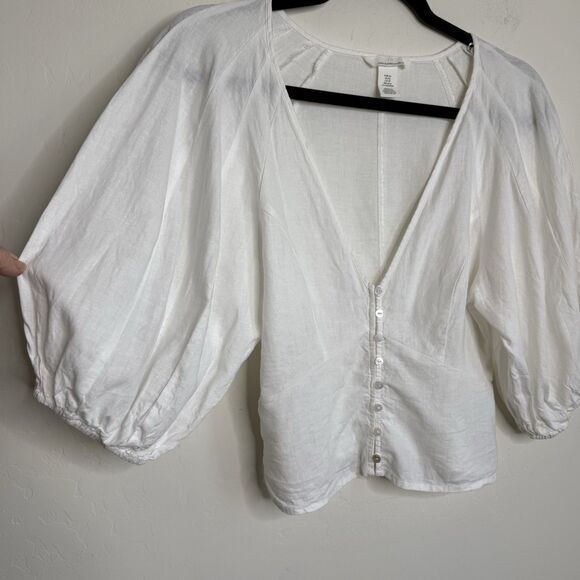 H&M Tops - H&M Womens Linen Milkmaid Coquette Babydoll Top Size XS Puff Sleeve Cottagcore